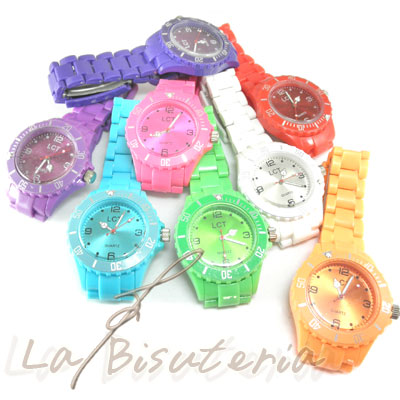 Reloj de tipo jellys de colores y cierre clip acero 10u.  (4.85)